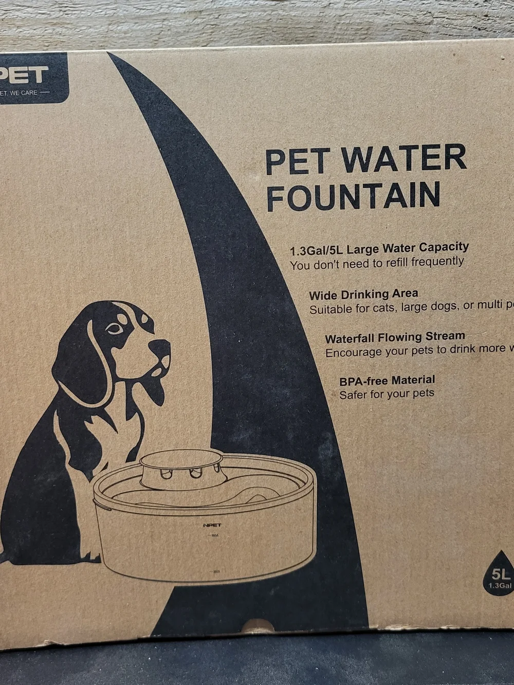 *NEW* NPET Dog Automatic Water Fountain Black– Large - 5L/1.3Gal New In Box